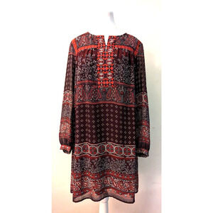 One September OS Anthropologie sz S Tunic Sheath Dress burgundy floral print N5